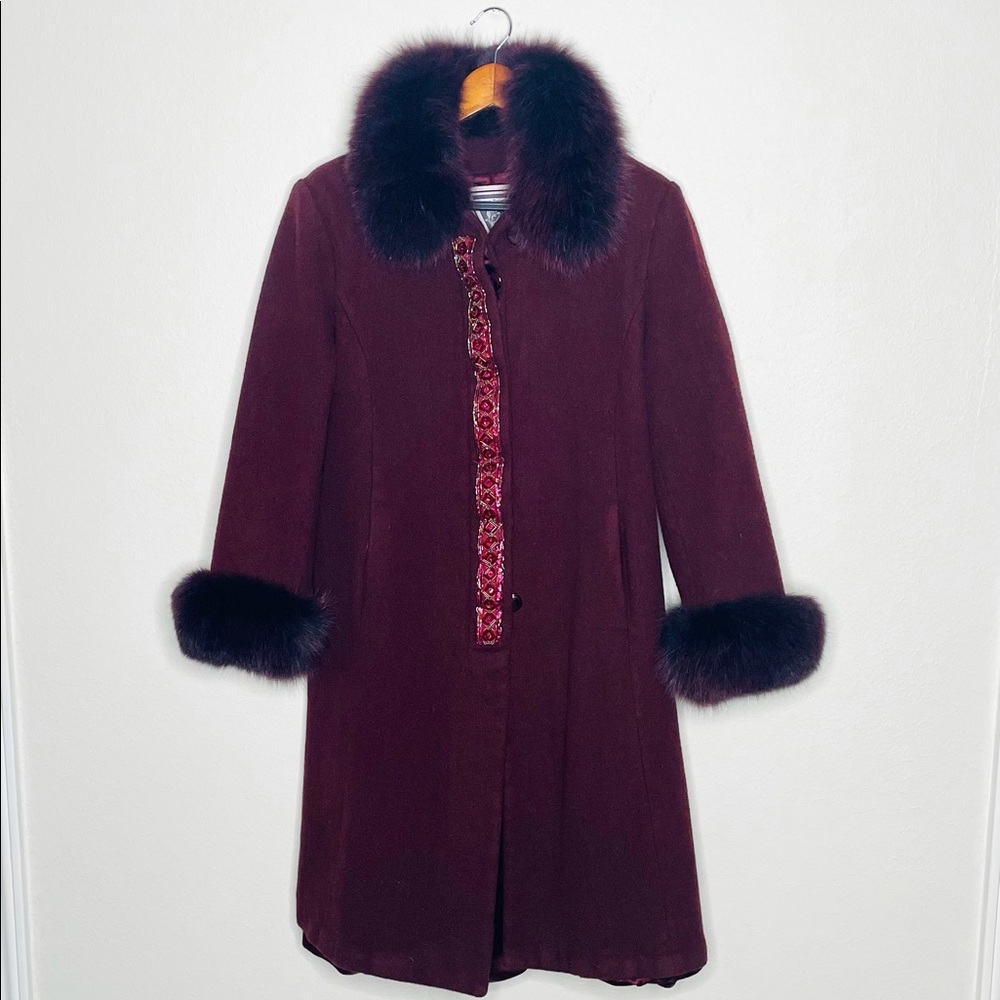Marvin Richards Lambswool Fur Lined Burgundy Coat